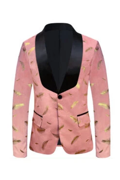 Turquoise Jacquard Shawl Lapel Men's Prom Blazer -Zapaka Sales Store CGGXH01192 Pink 1