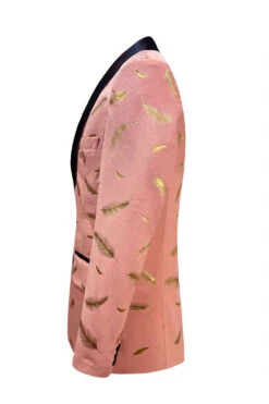 Turquoise Jacquard Shawl Lapel Men's Prom Blazer -Zapaka Sales Store CGGXH01192 Pink 3