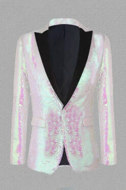 Sparkly White Sequins Peak Lapel Men's Prom Blazer