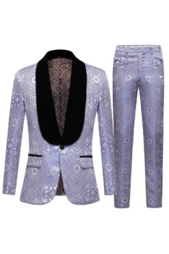 Light Pink Jacquard Shawl Lapel 2 Piece Men's Prom Suits -Zapaka Sales Store CGGXH01198 Light Blue 1