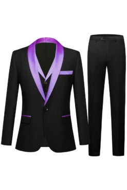 Black And Champagne 3 Piece Shawl Lapel Men's Prom Suits -Zapaka Sales Store CGGXH01201 Purple