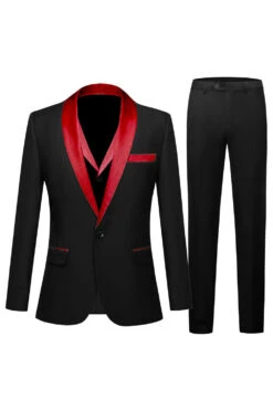 Black And Champagne 3 Piece Shawl Lapel Men's Prom Suits -Zapaka Sales Store CGGXH01201 Red