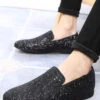 Black Sequined Slip-On Men's Shoes