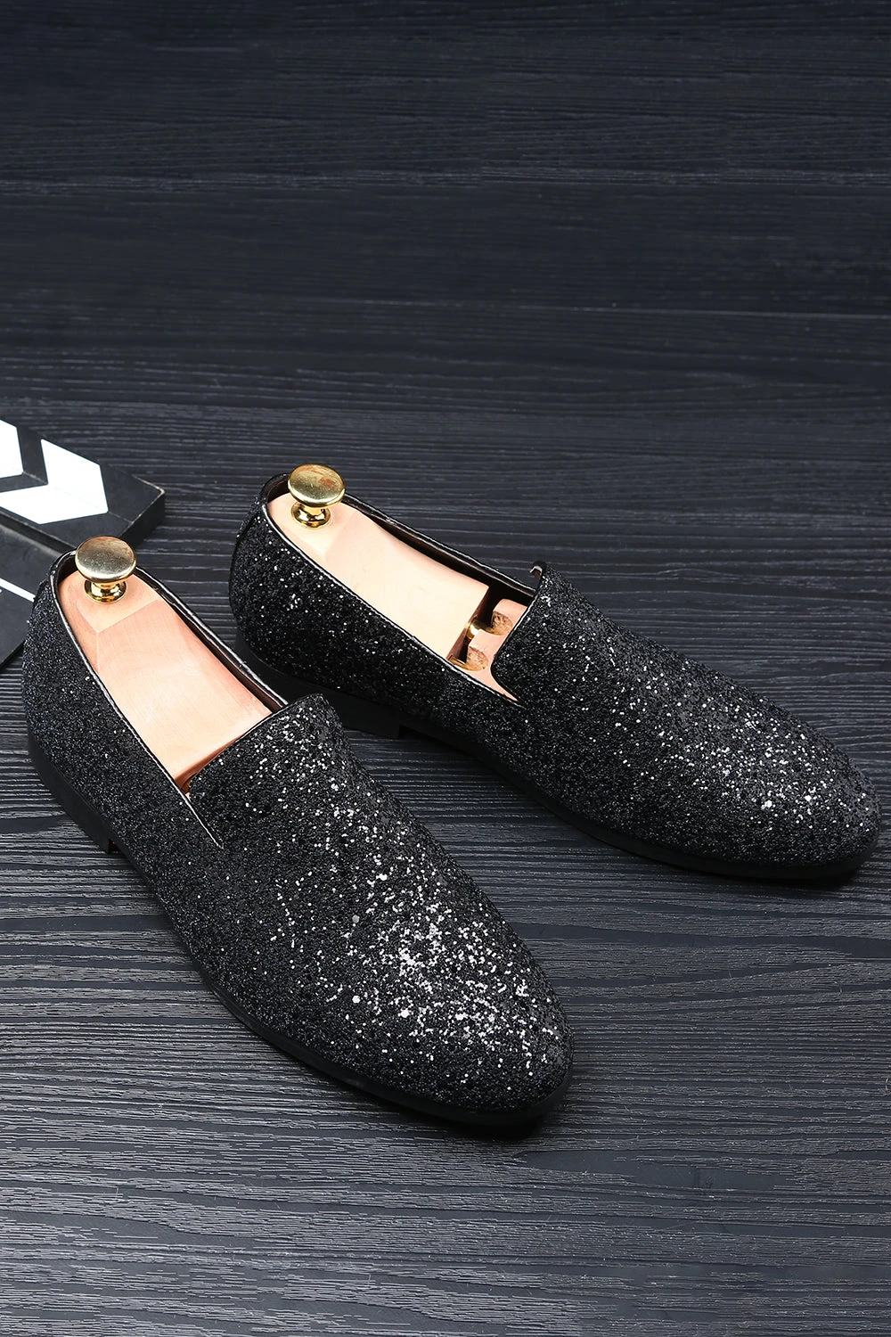 Black Sequined Slip-On Men's Shoes 2 Black Sequined Slip-On Men's Shoes - Image 2