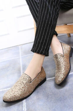 Black Sequined Slip-On Men's Shoes 9 Black Sequined Slip-On Men's Shoes -Zapaka Sales Store CGGXH0189 20Golden 1