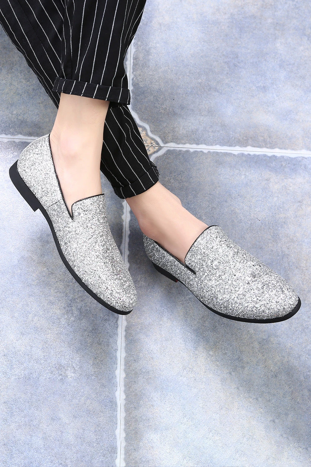 Black Sequined Slip-On Men's Shoes 5 Black Sequined Slip-On Men's Shoes - Image 5