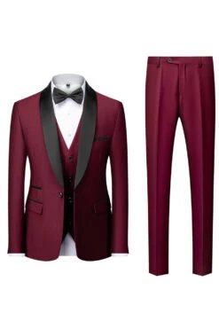 Black Shawl Lapel Three-Pieces Men's Suits -Zapaka Sales Store CGGXH0226 Red 1