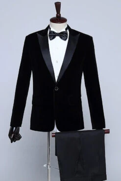 Black Two-Pieces Velvet Men's Tuxedo For Party