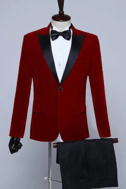 Black Two-Pieces Velvet Men's Tuxedo For Party -Zapaka Sales Store CGGXH0230 Red 1