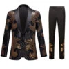 Black And Gold Jacquard Sequins Men's 2 Piece Prom Suits