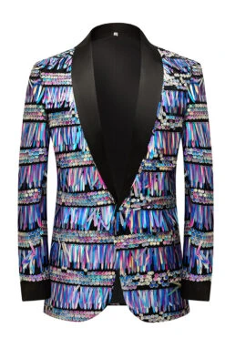 Glitter Golden Sequins Men's Blazer -Zapaka Sales Store CGGXH0261 Blue 1