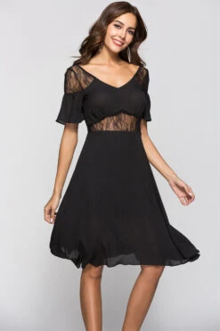 A-line Black Cocktail Dress With Lace -Zapaka Sales Store CGGXH0331 Black 3