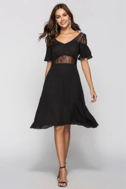 A-line Black Cocktail Dress With Lace -Zapaka Sales Store CGGXH0331 Black 4