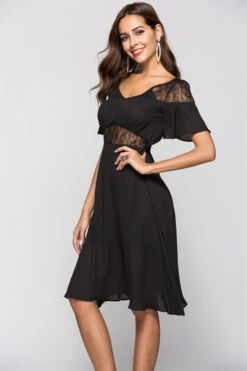 A-line Black Cocktail Dress With Lace -Zapaka Sales Store CGGXH0331 Black 5