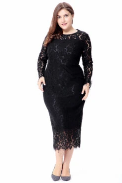 Plus Size Long Sleeves Wedding Guest Dress -Zapaka Sales Store CGGXH0370 Black 1 first