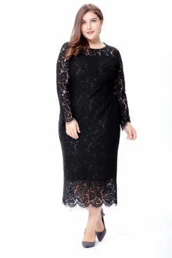 Plus Size Long Sleeves Wedding Guest Dress -Zapaka Sales Store CGGXH0370 Black 3