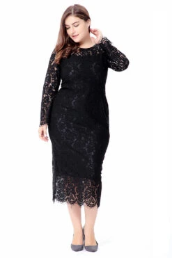 Plus Size Long Sleeves Wedding Guest Dress -Zapaka Sales Store CGGXH0370 Black 4