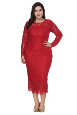 Plus Size Long Sleeves Wedding Guest Dress -Zapaka Sales Store CGGXH0370 Red 1 first