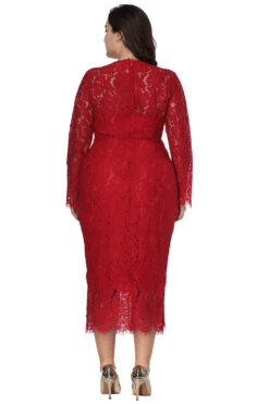 Plus Size Long Sleeves Wedding Guest Dress -Zapaka Sales Store CGGXH0370 Red 2