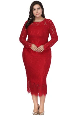 Plus Size Long Sleeves Wedding Guest Dress -Zapaka Sales Store CGGXH0370 Red 3