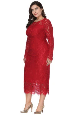 Plus Size Long Sleeves Wedding Guest Dress -Zapaka Sales Store CGGXH0370 Red 4