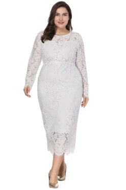 Plus Size Long Sleeves Wedding Guest Dress -Zapaka Sales Store CGGXH0370 White 3
