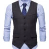 Single Breasted V-Neck Black Men's Suit Vests