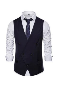 Double Breasted Men's Big V Neck Suit Vest -Zapaka Sales Store CGGXH0512 Black 1