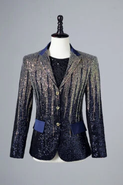 Glitter Navy Sequins Single-Breasted Men's Blazer -Zapaka Sales Store CGGXH0556 Multicolor 3