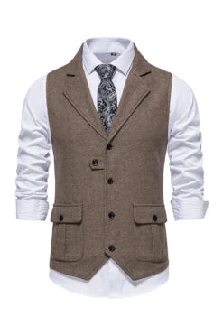 Single Breasted Lapel Navy Men's Suit Vest -Zapaka Sales Store CGGXH0592 Coffee 1