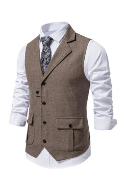 Single Breasted Lapel Navy Men's Suit Vest -Zapaka Sales Store CGGXH0592 Coffee 3