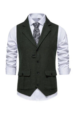 Single Breasted Lapel Navy Men's Suit Vest -Zapaka Sales Store CGGXH0592 Dark Green 1