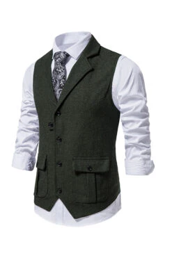 Single Breasted Lapel Navy Men's Suit Vest -Zapaka Sales Store CGGXH0592 Dark Green 3