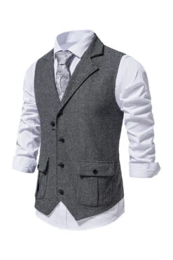 Single Breasted Lapel Navy Men's Suit Vest -Zapaka Sales Store CGGXH0592 Grey 3