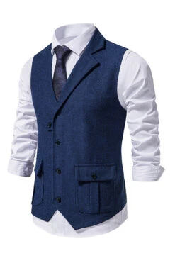 Single Breasted Lapel Navy Men's Suit Vest -Zapaka Sales Store CGGXH0592 Navy 3