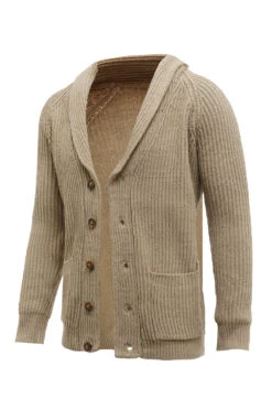 Khaki Shawl Collar Long Sleeves Men's Cardigan Sweater -Zapaka Sales Store CGGXH0611 Khaki 3