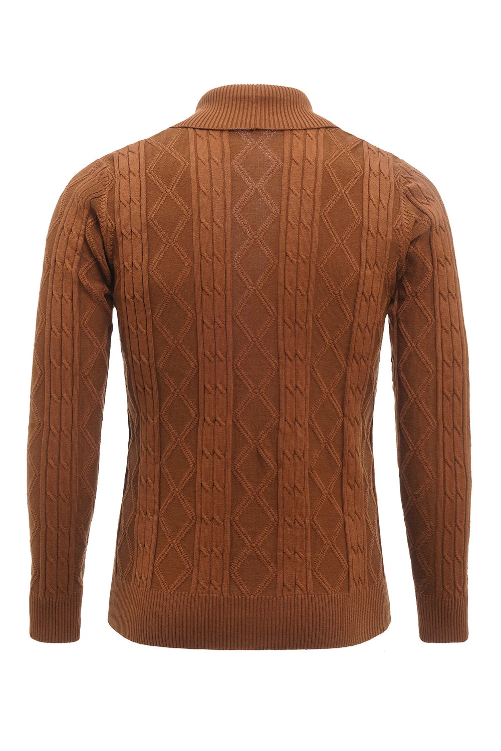 Brown Cable Knitted Long Sleeves Men's Cardigan Sweater 2 Brown Cable Knitted Long Sleeves Men's Cardigan Sweater - Image 2