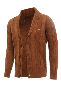 Brown Cable Knitted Long Sleeves Men's Cardigan Sweater 8 Brown Cable Knitted Long Sleeves Men's Cardigan Sweater -Zapaka Sales Store CGGXH0612 Brown 3