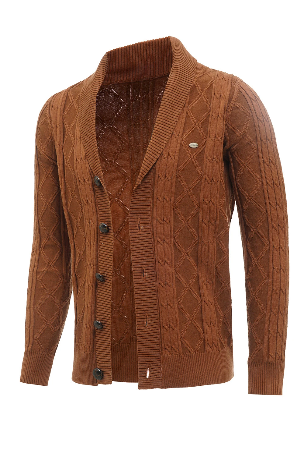 Brown Cable Knitted Long Sleeves Men's Cardigan Sweater 3 Brown Cable Knitted Long Sleeves Men's Cardigan Sweater - Image 3