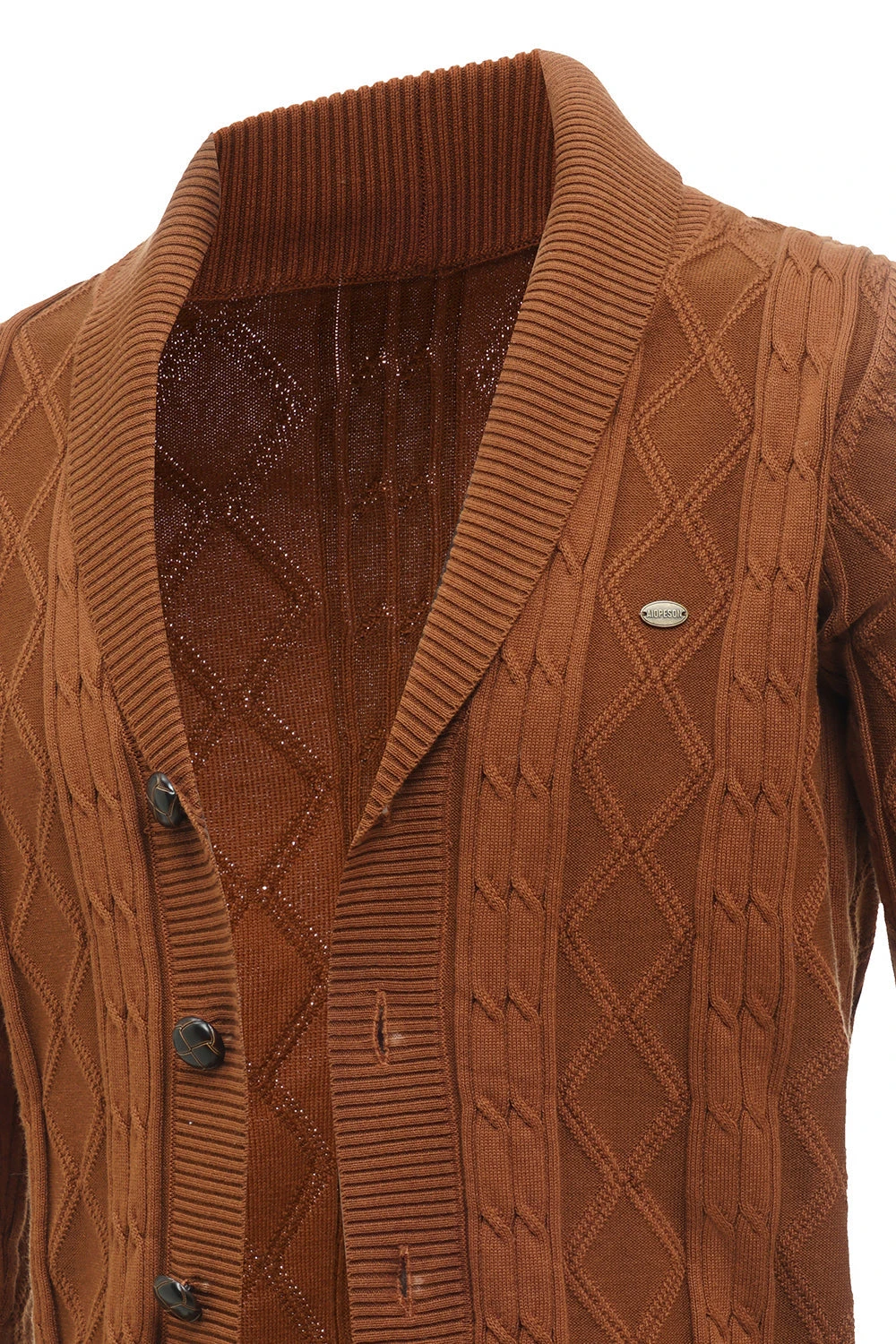 Brown Cable Knitted Long Sleeves Men's Cardigan Sweater 6 Brown Cable Knitted Long Sleeves Men's Cardigan Sweater - Image 6