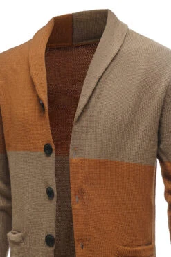 Brown Patchwork Shawl Collar Long Sleeves Men's Cardigan Sweater -Zapaka Sales Store CGGXH0618 Brown 6