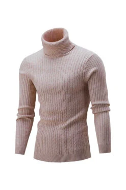 Navy Men's Slim Fit Turtleneck Casual Twisted Knitted Pullover Sweaters -Zapaka Sales Store CGGXH0636 Ivory 1 first