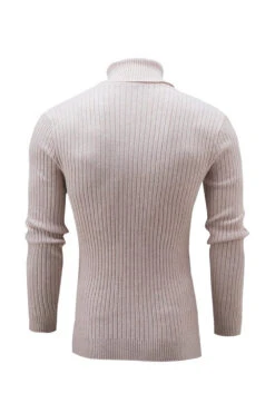 Navy Men's Slim Fit Turtleneck Casual Twisted Knitted Pullover Sweaters -Zapaka Sales Store CGGXH0636 Ivory 2