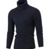 Navy Men's Slim Fit Turtleneck Casual Twisted Knitted Pullover Sweaters