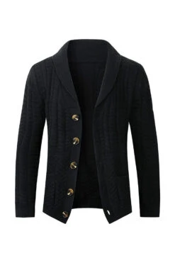 Grey Men's Casual Shawl Lapel Cardigan Button Down Cable Knitted Sweater -Zapaka Sales Store CGGXH0639 Black 1