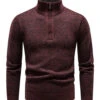 Burgundy Men's Casual Stand Collar Sweater