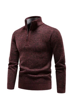 Burgundy Men's Casual Stand Collar Sweater -Zapaka Sales Store CGGXH0640 Burgundy 3