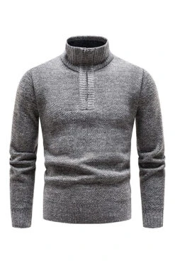 Burgundy Men's Casual Stand Collar Sweater -Zapaka Sales Store CGGXH0640 Grey 1 first