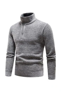 Burgundy Men's Casual Stand Collar Sweater -Zapaka Sales Store CGGXH0640 Grey 3