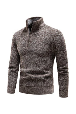 Burgundy Men's Casual Stand Collar Sweater -Zapaka Sales Store CGGXH0640 Grey Coffee 3